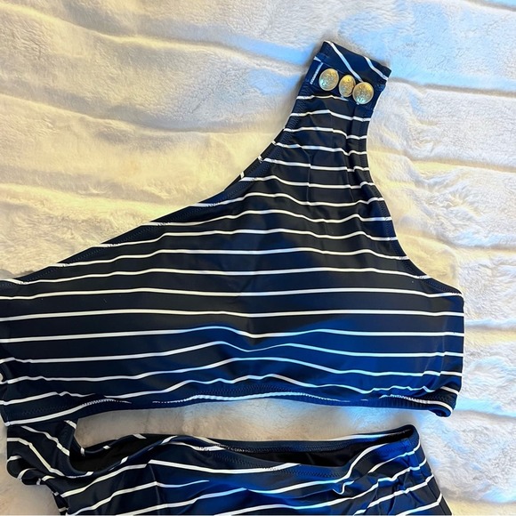 🆕 J. Crew Navy Asymmetrical One Piece Bikini Swimsuit Stripe Nautical 14 - Picture 7 of 16